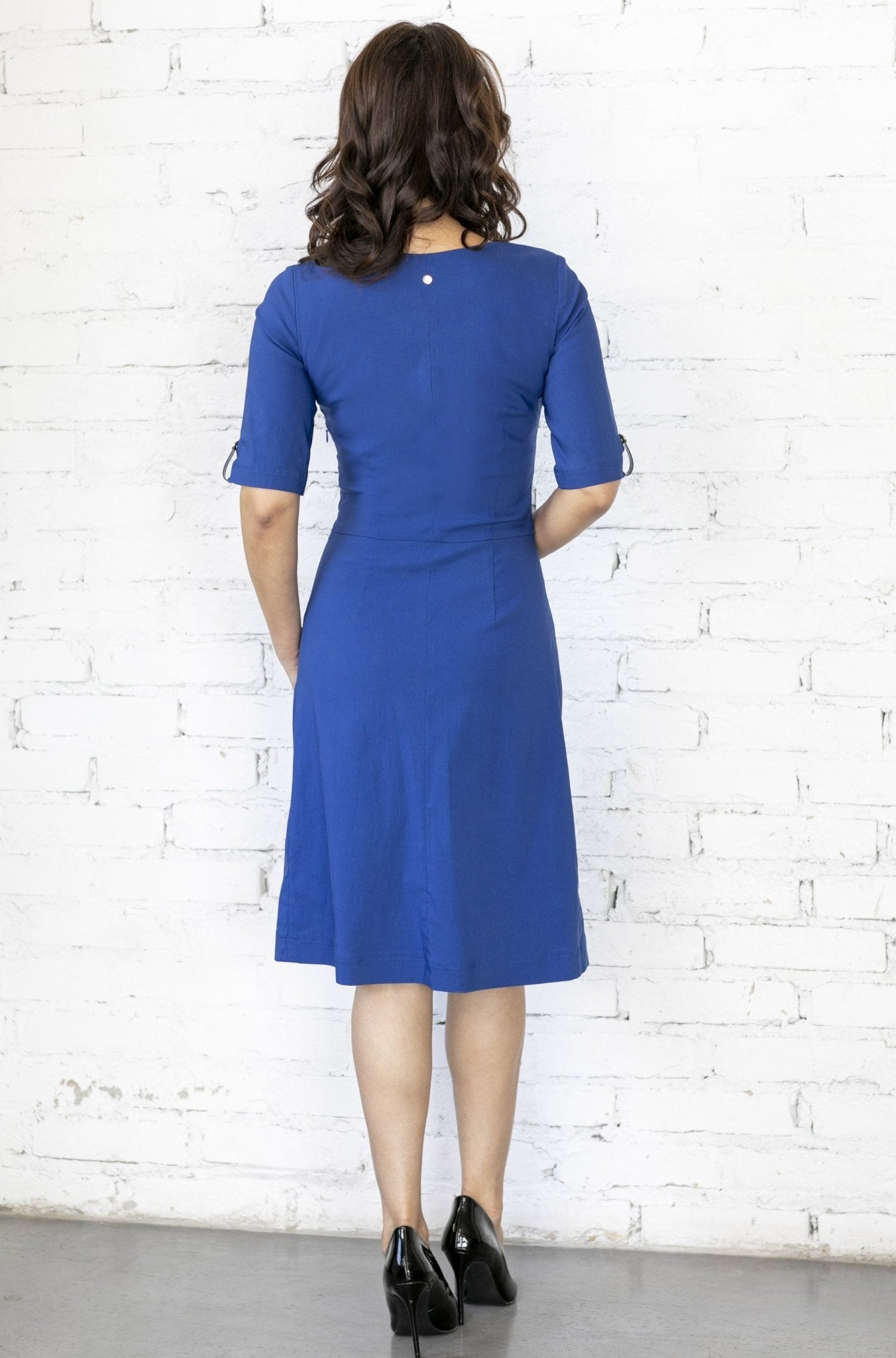 "The Paris Dress" V neck and elbow length sleeve -royal blue