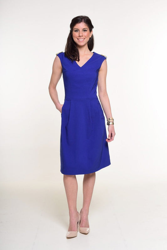 "The Paris Dress"  sleeveless and V neckline -royal blue