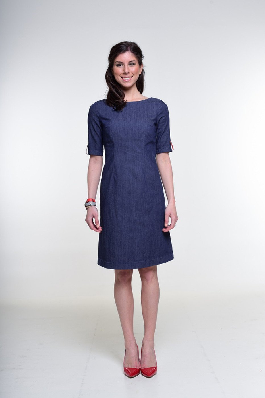 The Luxembourg Dress - boat neckline, elbow length sleeve -imperial red
