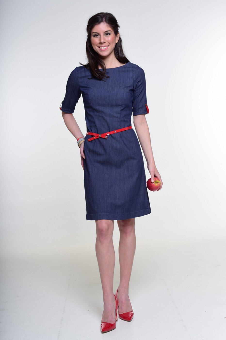 The Luxembourg Dress - boat neckline, elbow length sleeve -imperial red