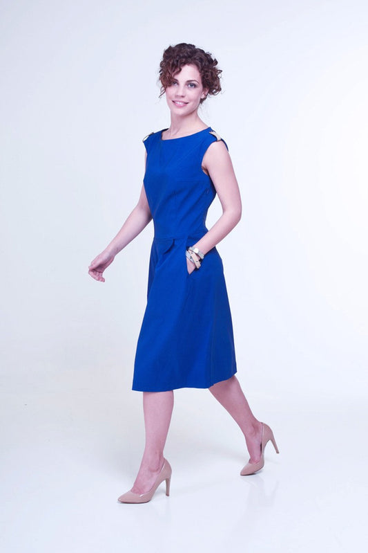 "The Paris Dress"  sleeveless and boat neckline -royal blue