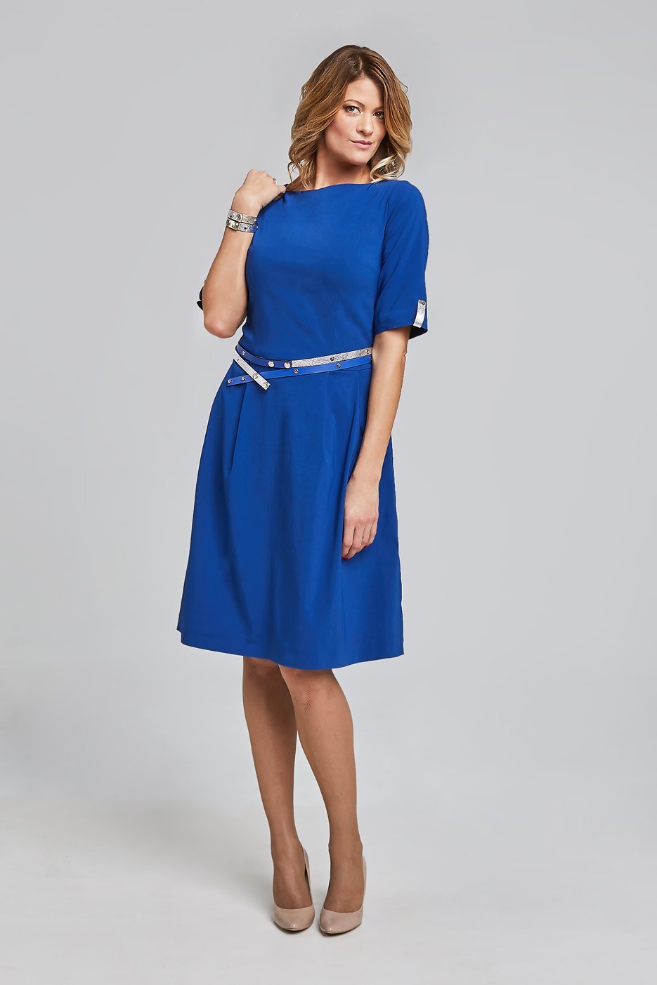 "The Paris Dress"  boat neckline and elbow length sleeve -royal blue