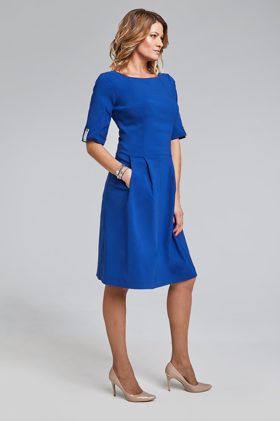 "The Paris Dress"  boat neckline and elbow length sleeve -royal blue