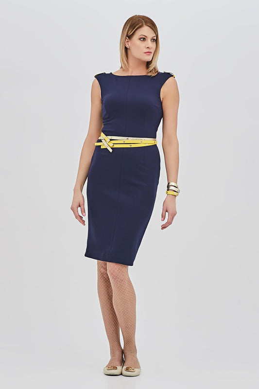 "The Vienna Dress" sleeveless with boat neckline - navy blue